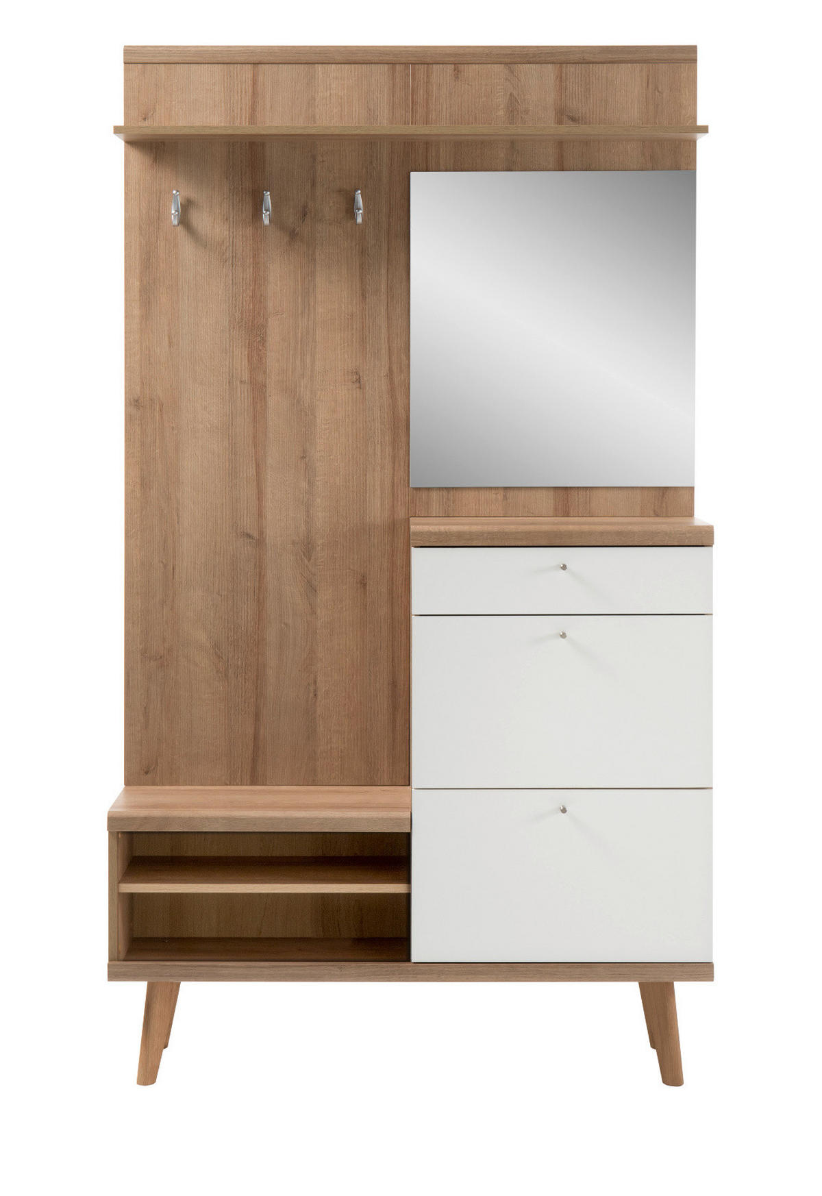 GARDEROBE weiß, Eiche Riviera, Kompaktgarderobe skandinavisch, 110 x 200 cm - Eichefarben/Silberfarben, Holzwerkstoff/Metall (110/200/34cm) - Furn.Design