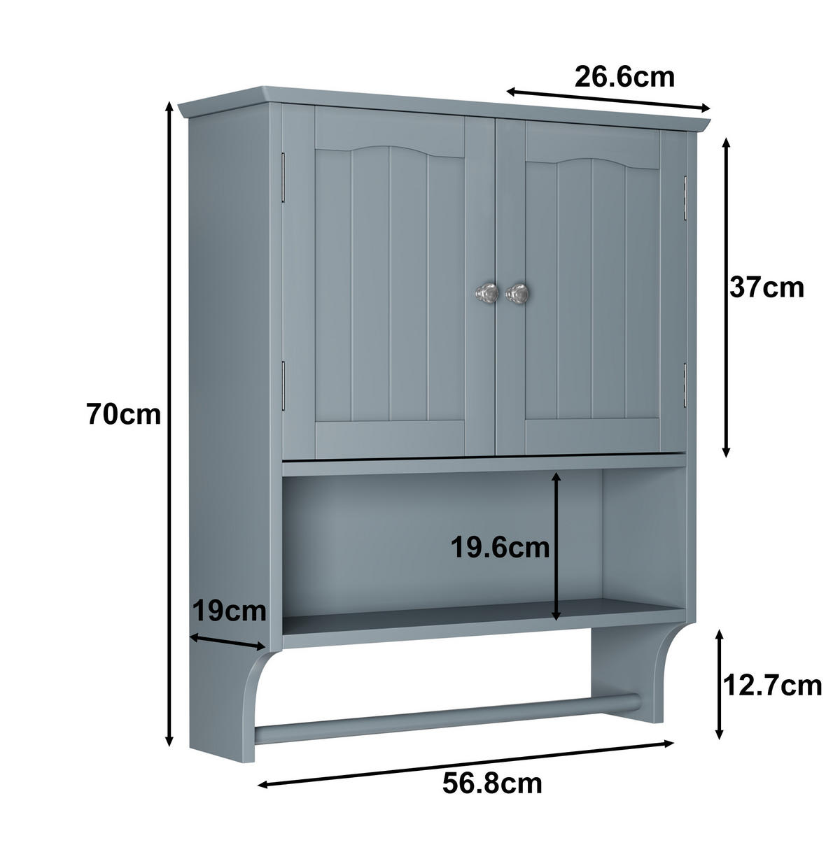 BADEZIMMERSCHRANK mit Handtuchhalter 56,8 x 19 x 70 cm Hellgrau - Hellgrau, Holzwerkstoff (19/70/56.8cm) - Beauniv