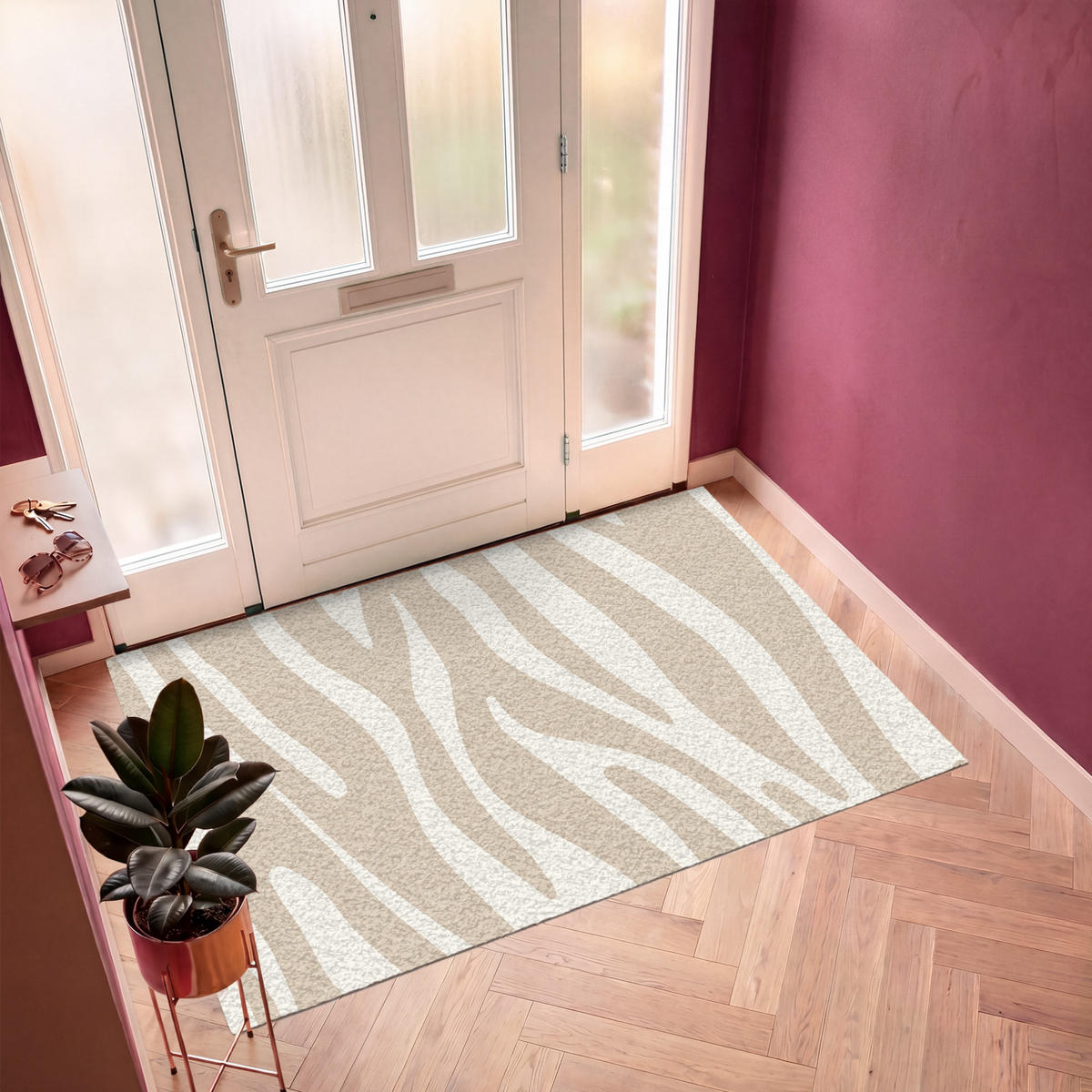 FUSSMATTE Zebramuster - Beige - Weiß - Tiermuster Schmutzfänger 180x120 cm - Beige, Kunststoff (180/120cm) - MuchoWow