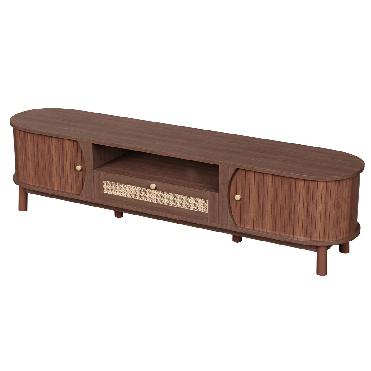 TV-ELEMENT165X37X46CM Rattan-Schiebetüren Nussbaum-Optik Landhausstil - Walnussfarben, Holz (44.5/12.6/178.99cm) - Raelunyi