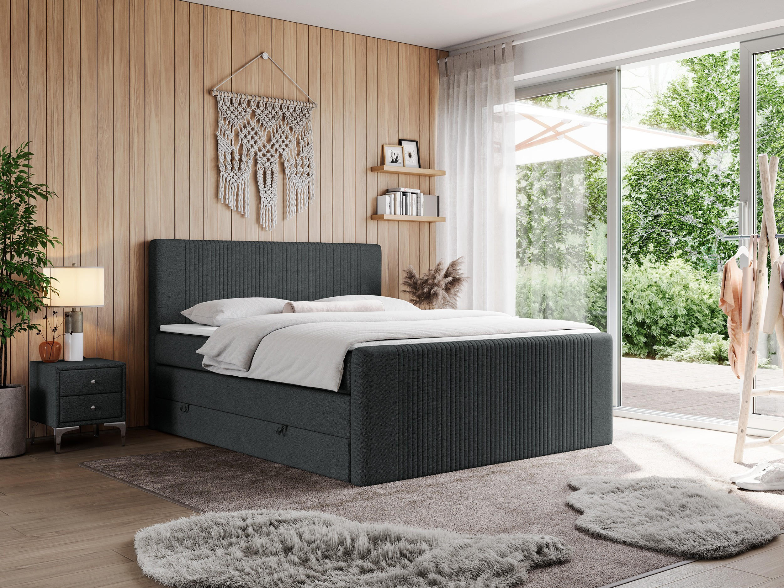 BOXSPRINGBETT KING DOREN 140/200 Dunkelgrau Struktur - H4 - Dunkelgrau, Holz/Textil (140/200cm) - MKS