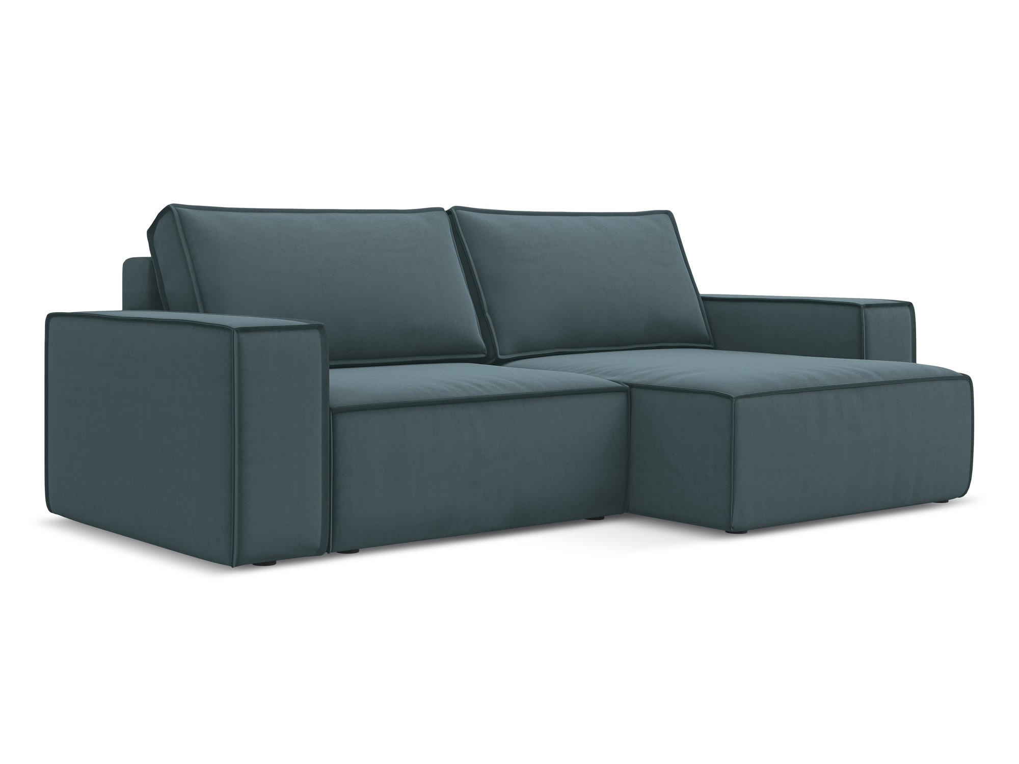 ECKSOFA mit Schlaffunktion Samt Stoff Blau - Blau/Petrol, Kunststoff/Textil (257/148cm) - Makamii