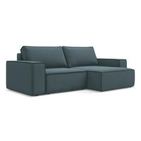 ECKSOFA mit Schlaffunktion Samt Stoff Blau - Blau/Petrol, Kunststoff/Textil (257/148cm) - Makamii