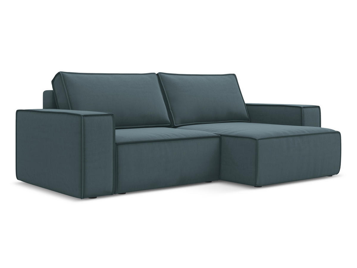 ECKSOFA mit Schlaffunktion Samt Stoff Blau - Blau/Petrol, Kunststoff/Textil (257/148cm) - Makamii