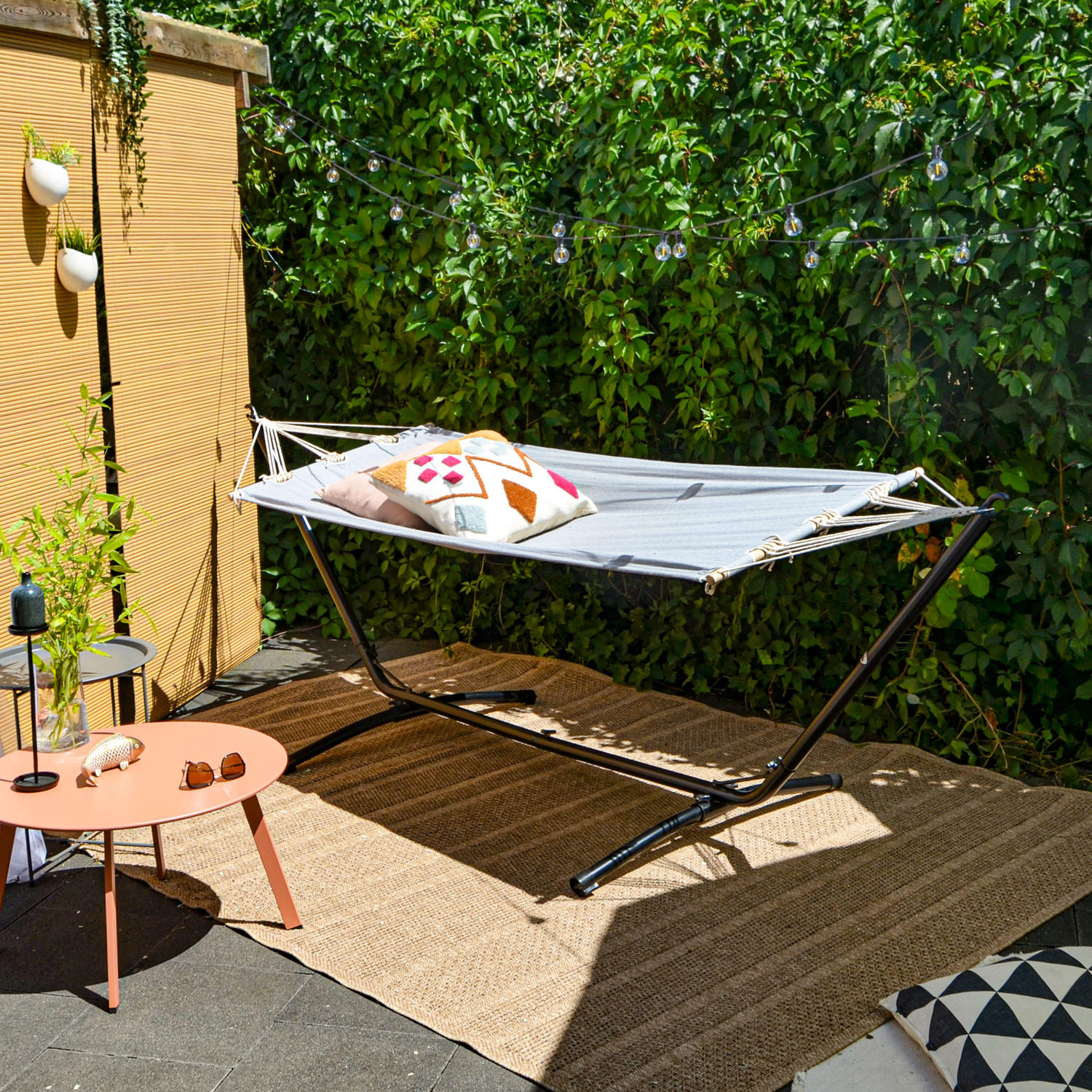 HÄNGEMATTE mit Gestell 310/100 cm, Grau/Schwarz - Schwarz, Metall (100/95/310cm) - Amanka