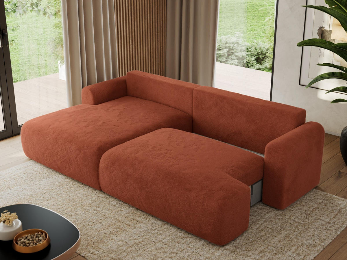 ECKSCHLAFSOFA TONO L Orange Plüsch - links - Schwarz/Orange, Kunststoff/Textil (260/150cm) - MKS