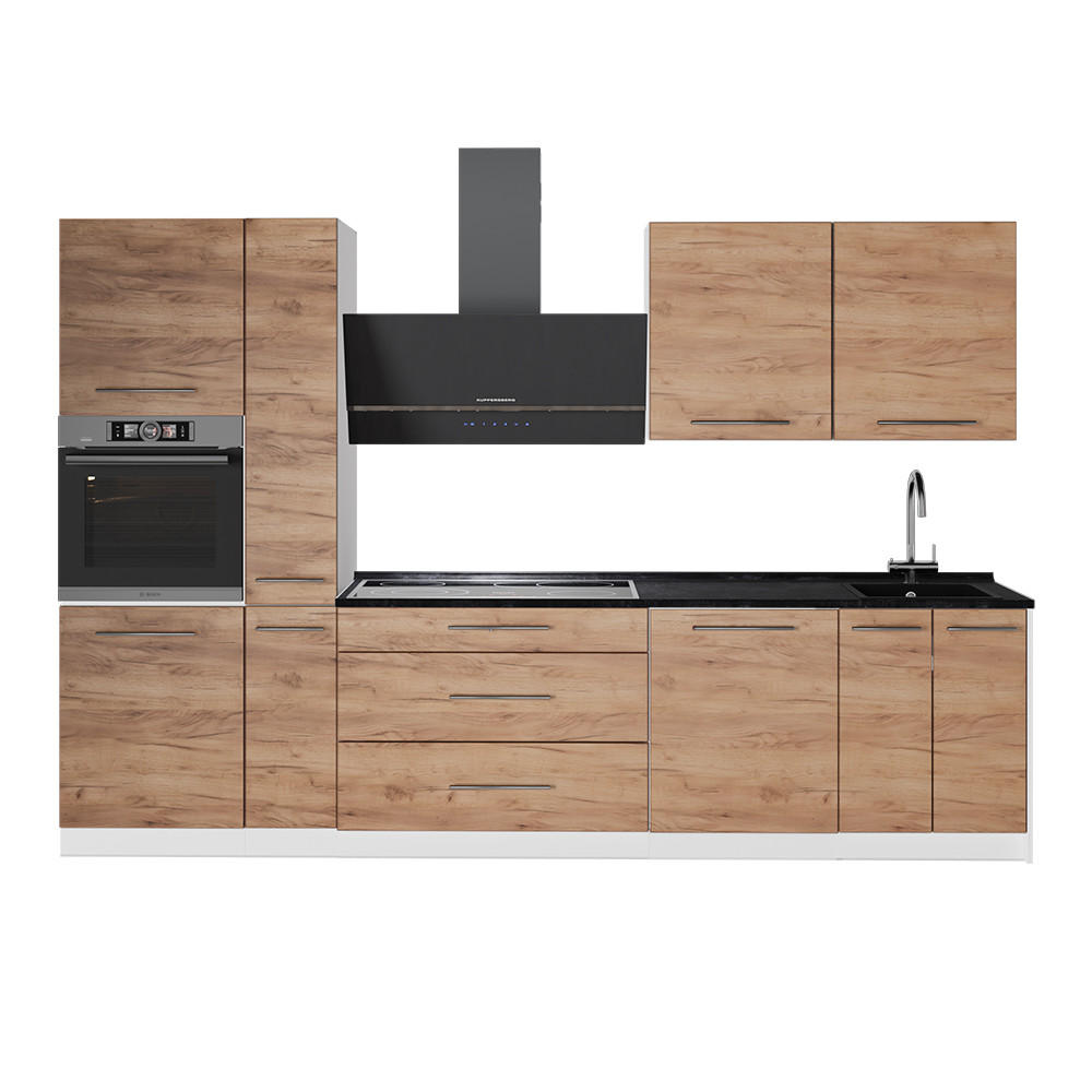 KÜCHENZEILE Fame-Line, Goldkraft Eiche, 310 cm, AP Anthrazit - Honigeiche, Holzwerkstoff (310/206.8/60cm) - Vicco