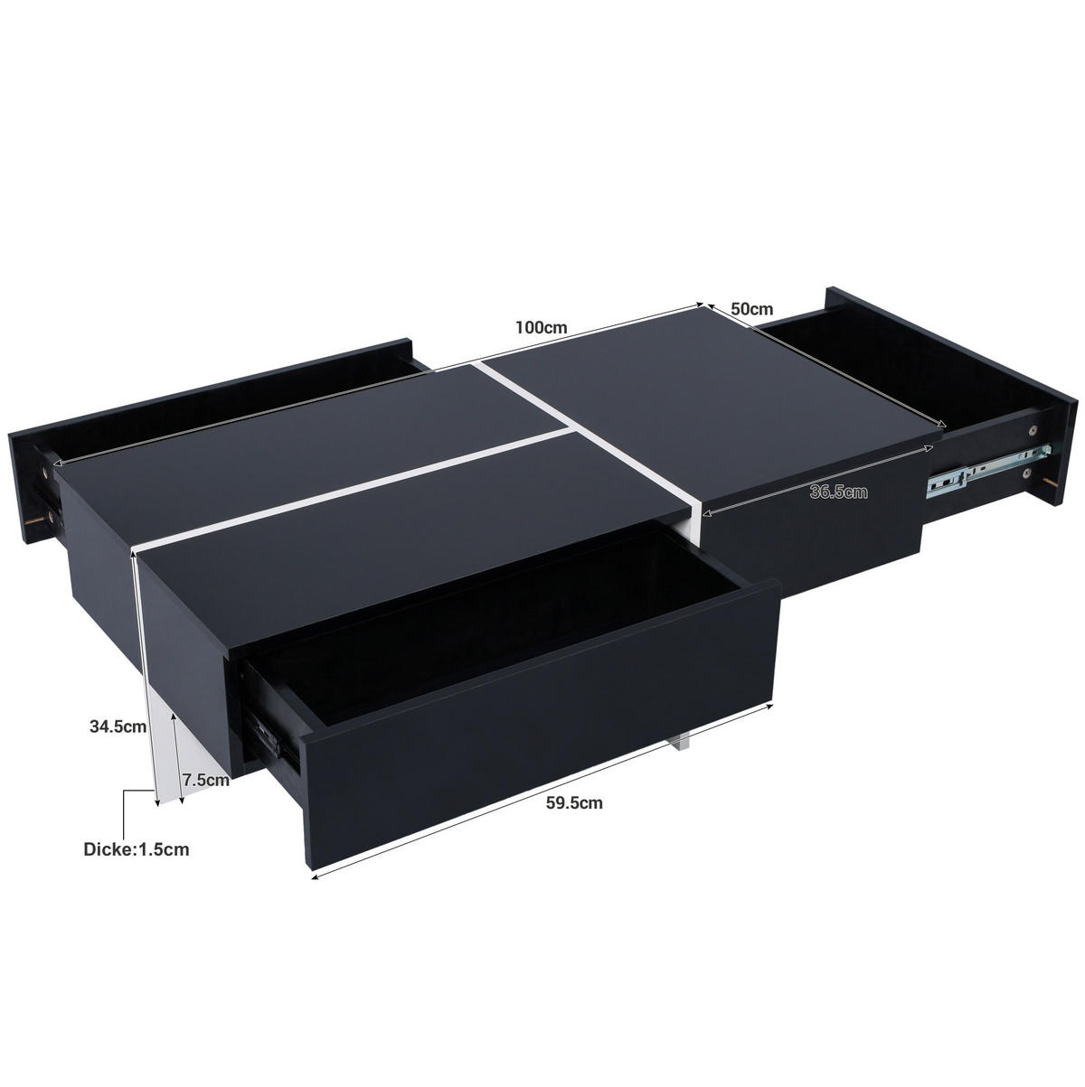 COUCHTISCH aus Spanplatte 100x50x34,5 cm in Schwarz mit LED-Beleuchtung - Schwarz, Holzwerkstoff (100/50/34.5cm) - Modfu