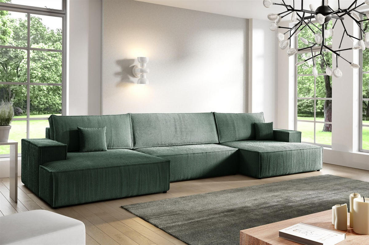 WOHNLANDSCHAFT Corunia - Grün, Holzwerkstoff/Textil (398/70/148cm) - Fun Möbel