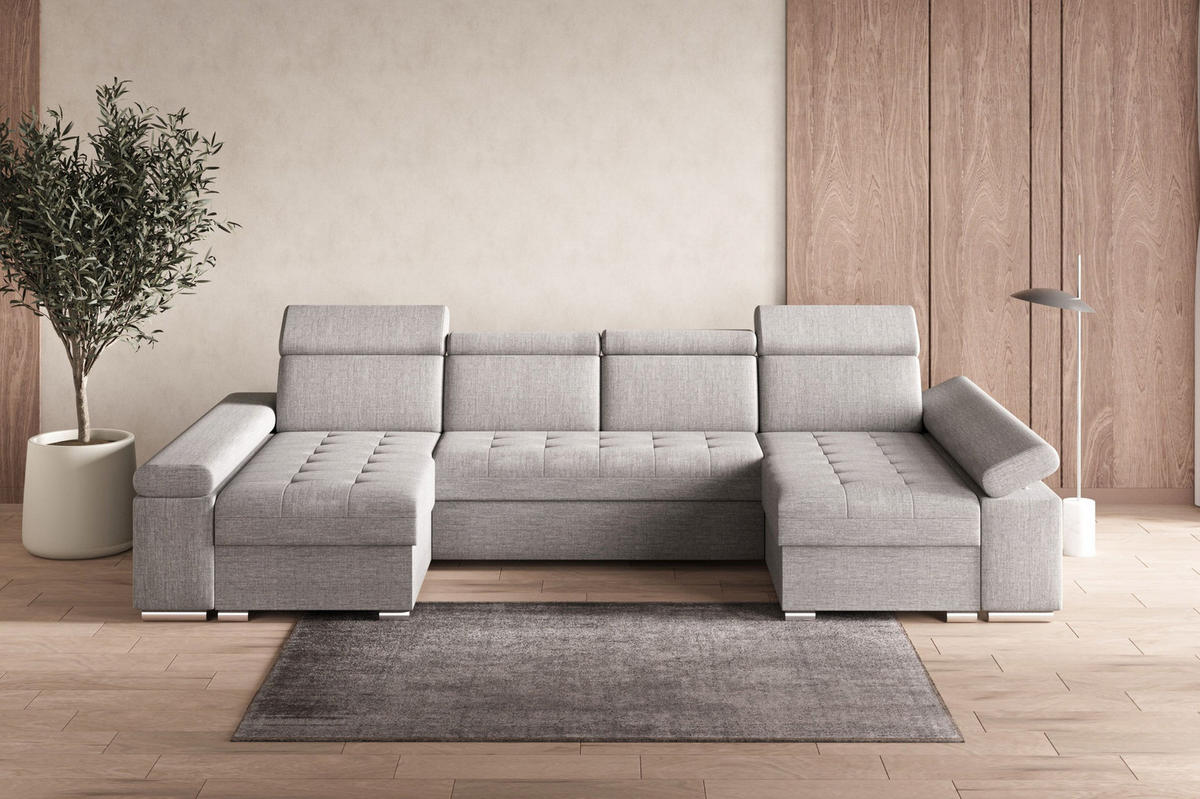 WOHNLANDSCHAFT - Ecksofa U - Luka U - Hellgrau (Twist 19) - Hellgrau, Holzwerkstoff (330/94/168cm) - Möblo