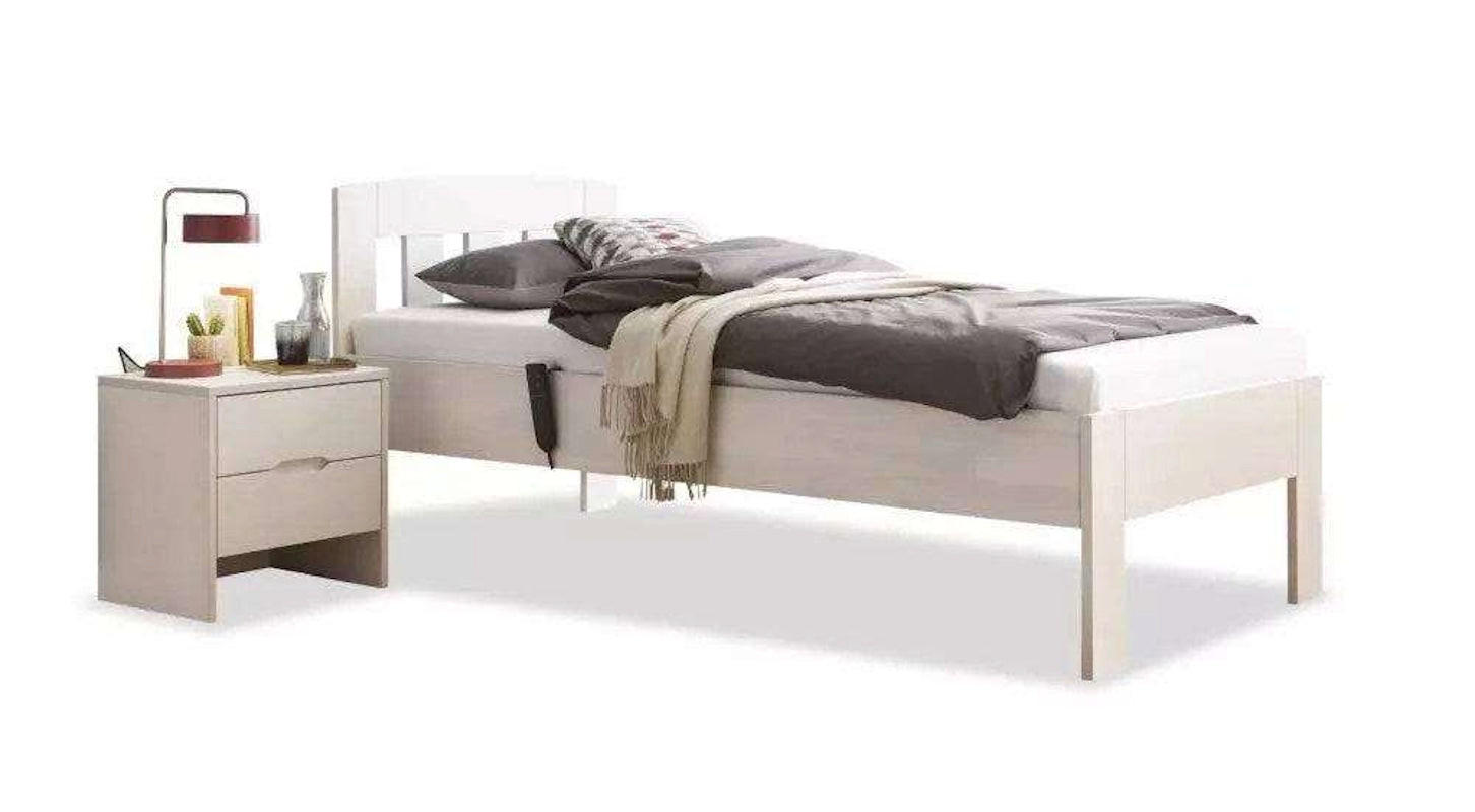 SENIORENBETT Buche Massiv Comfort 01 / 120 x 220 cm / ohne Nachtkonsole / buche-weiss-lackiert - Weiß, Holz (120/220cm) - BED BOX