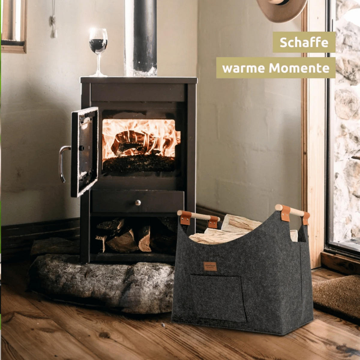 KAMINHOLZKORB Filz Grau MELLA XXL Korb 57L Holzkorb - Grau, Textil (45/40/32cm) - DELUKE