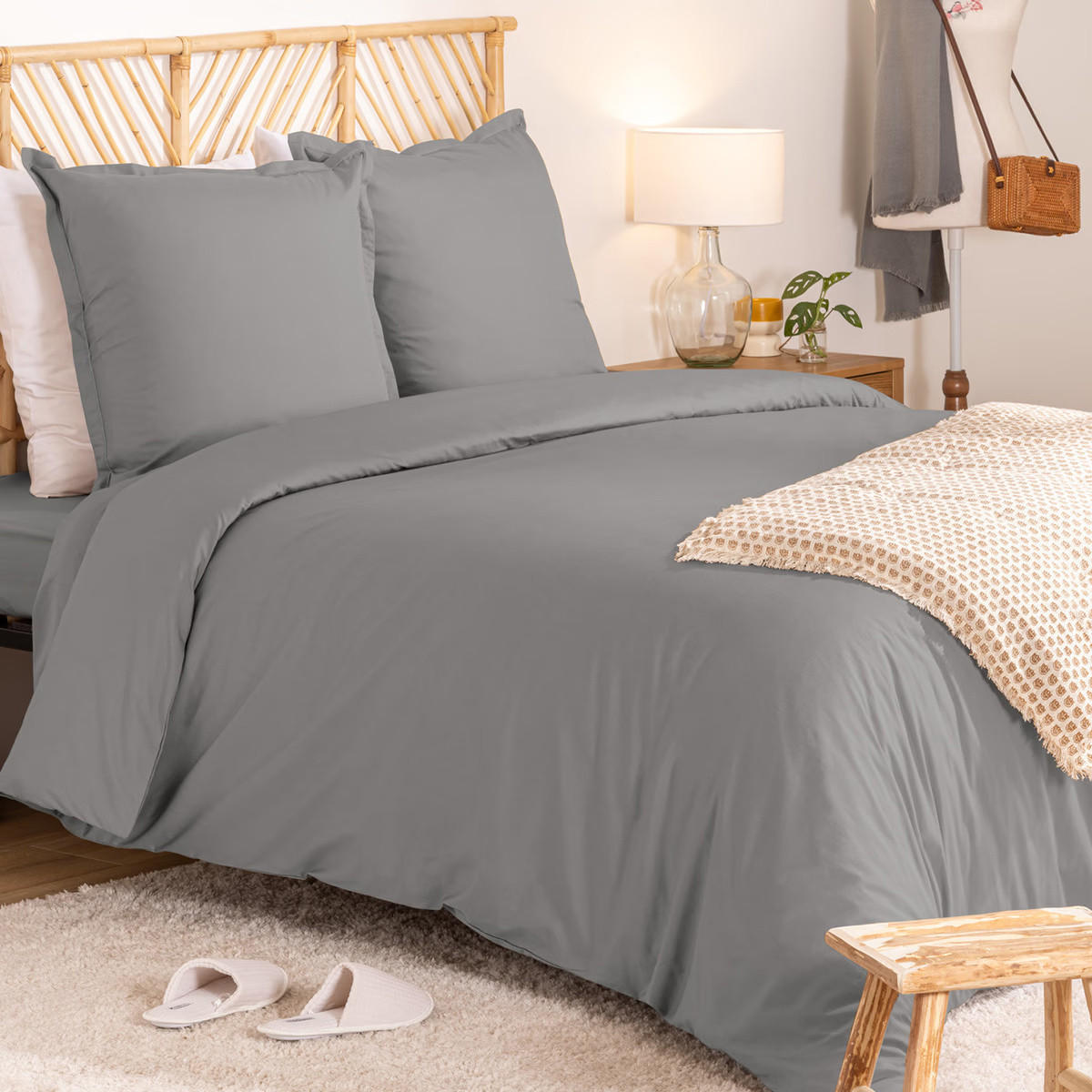 BETTWÄSCHE-SET aus extra weichem Perkal 240/220/0,5 cm - Grau, Naturmaterialien (220/240cm) - Atmosphera Createur d´interieur