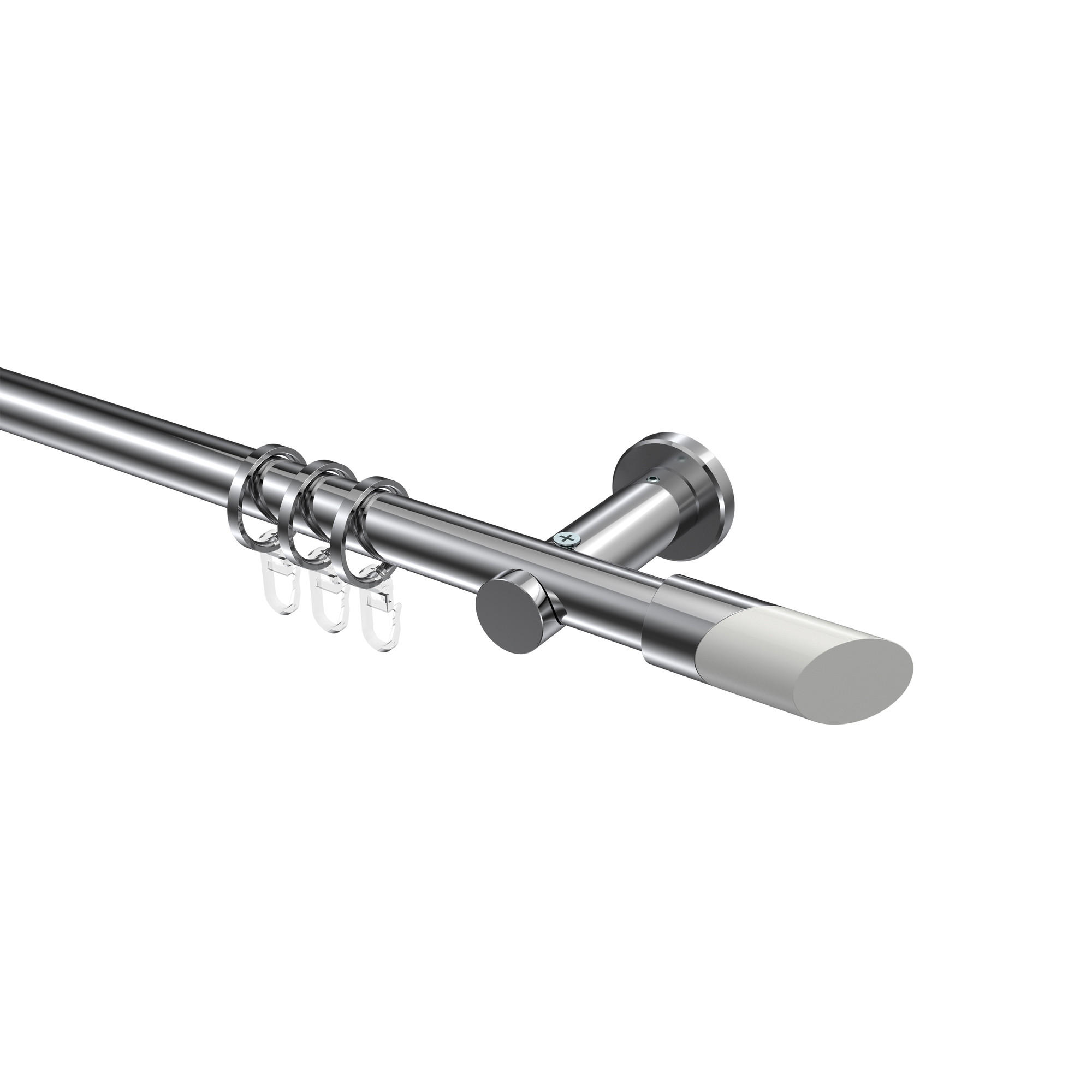 GARDINENSTANGEN-SET Platon Verano 160 cm, 1-läufig, 20 mm Ø Chrom - Chromfarben/Weiß, Metall (160cm) - INTERDECO