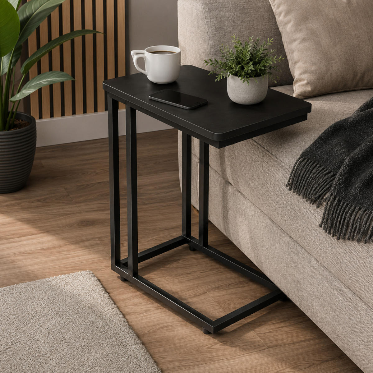 BEISTELLTISCH Metall MDF Schwarz mit Rollen oder Standfüßen 50x35x54 cm - Schwarz, Metall (50/35/54cm) - Begryf