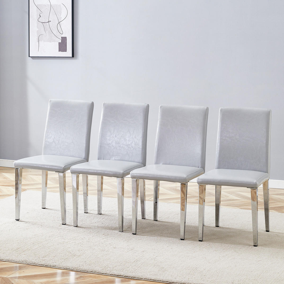 STUHL-SET DE-36600 4 Stück mit PU-Bezug und Metallbeinen Hellgrau - Hellgrau, Metall (47/90/41cm) - ComfortXL