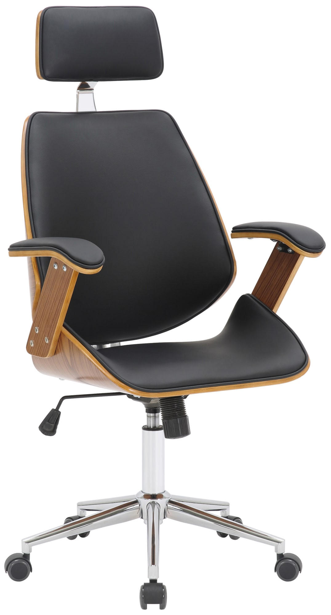 DREHSTUHL Holz Walnuss/Schwarz - Chromfarben/Walnussfarben, Holz/Textil (66/118/61cm) - CLP