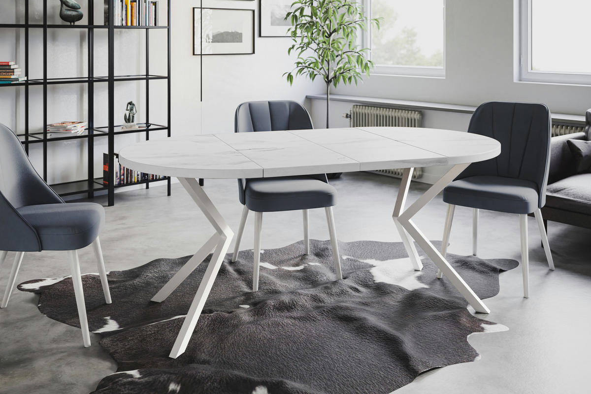 ESSZIMMERTISCH LOFT LITEN, ausziehbarer Tisch 100 cm/180 cm, Farbe: Marmur, mit Metallbeinen in Farbe Weiß - Hellgrau/Weiß, Holzwerkstoff (100/100/76cm) - Alpi-Möbel