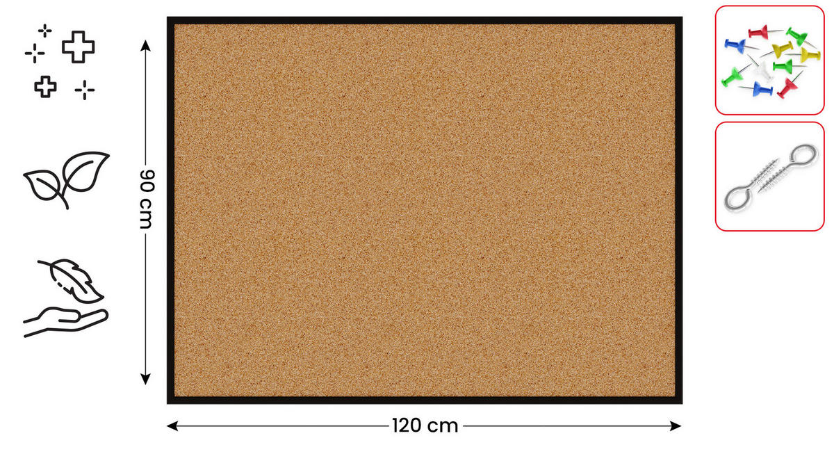 PINNWAND mit schwarzem Naturholzrahmen 120x90cm - Schwarz, Holz (120/90/1.5cm) - ALLboards