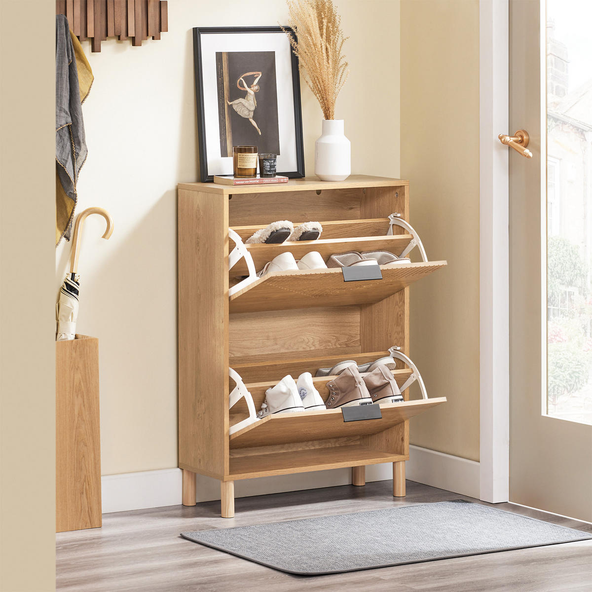 SCHUHSCHRANK Schmal Schuhkipper Natur - Naturfarben, Holzwerkstoff (60/88/24cm) - SoBuy
