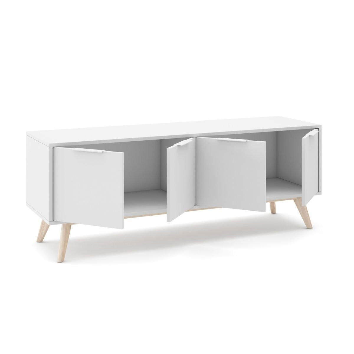 TV-MÖBEL 4 Türen Weiß und Massivkiefer L140 cm - Campus - Weiß, Holz (40/53/140cm) - Calicosy
