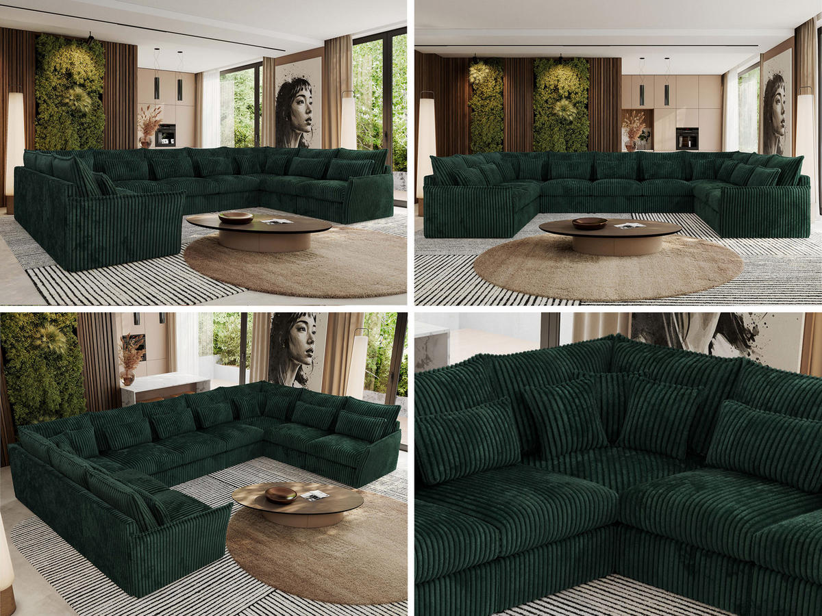 WOHNLANDSCHAFT VERSO U 9M Grün Cord - Schwarz/Grün, Kunststoff/Textil (442/93/270cm) - MKS