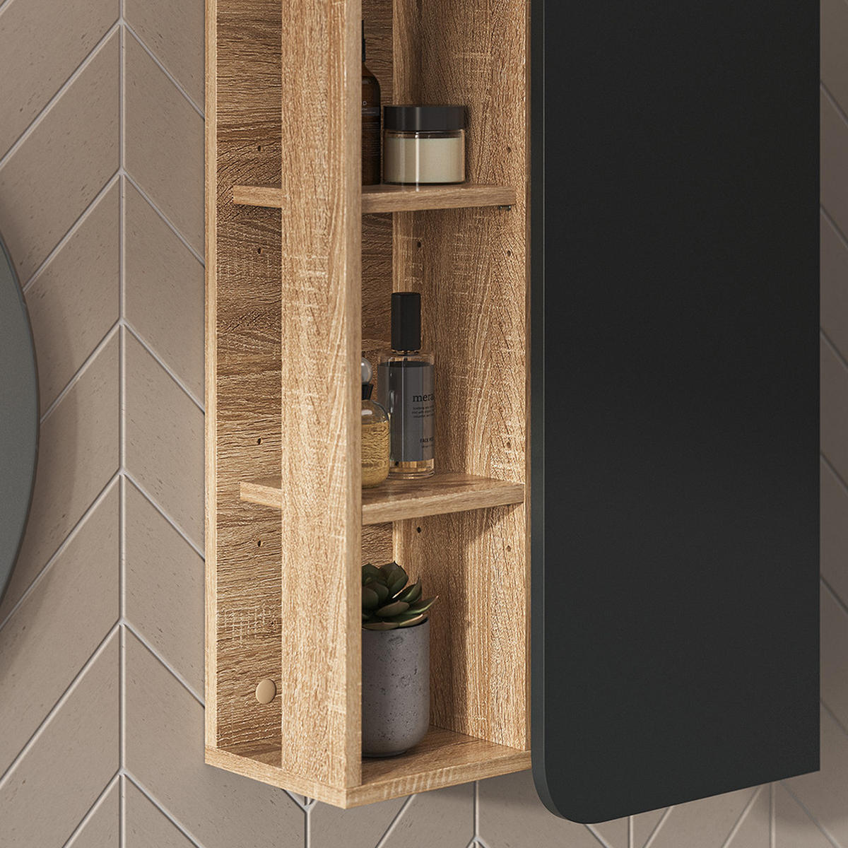 BADSCHRANK Karen Anthrazit 50 x 75 cm mit Tür und offenen Fächern - Anthrazit, Holzwerkstoff (50/75/20cm) - Vicco