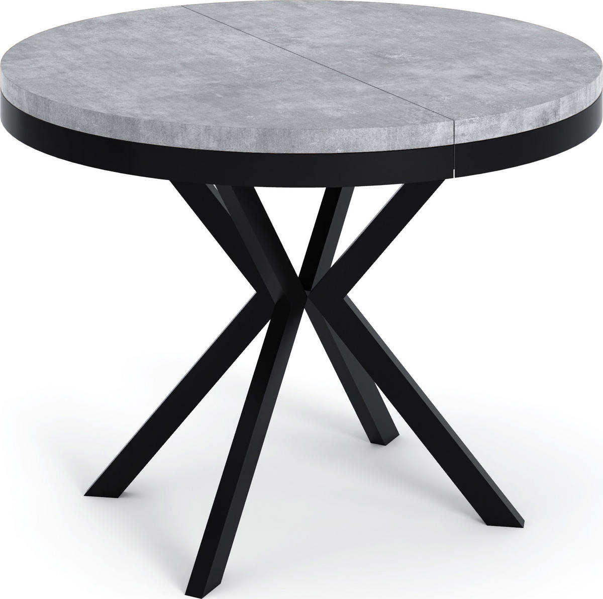 ESSTISCH Ross runder ausziehbarer, Grauer Beton 90-170/90/76 cm - Hellgrau/Schwarz, Holzwerkstoff/Metall (90/90/76cm) - WFL GROUP