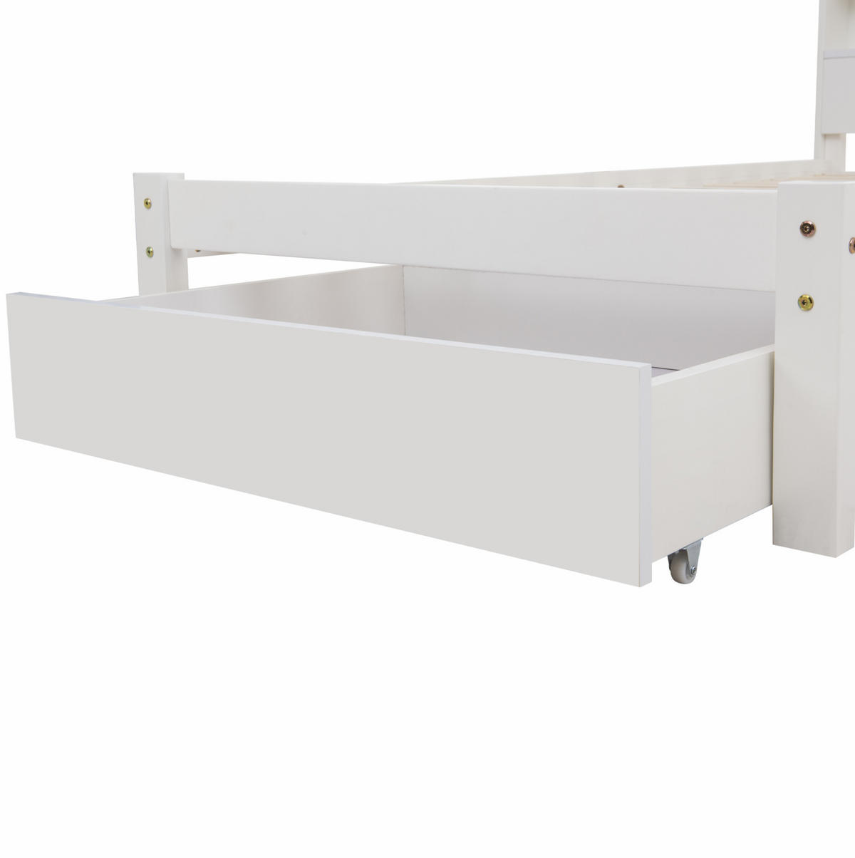 BETT 90/200 cm Weiß aus Massivholz mit Schubladen und Bücherregal-Kopfteil - Weiß, Holz (90/200cm) - Flora Grace