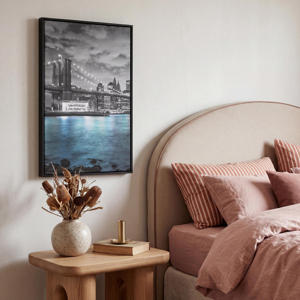 LEINWAND Bilder mit Rahmen - New York - Skyline - Stadt - Blau - 40x60 - Blaugrau, Textil (40/60cm) - MuchoWow