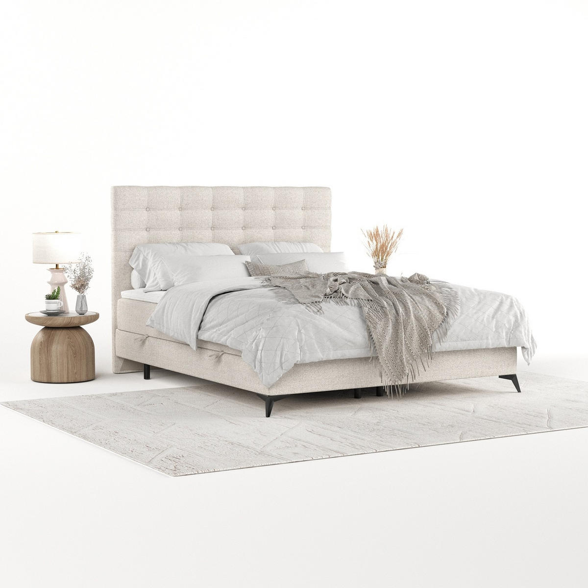 BOXBETT Niro 200/200 cm Hellbeig im Riva Stoff - Beige/Schwarz, Holz/Holzwerkstoff (200/200cm) - AltaBeds