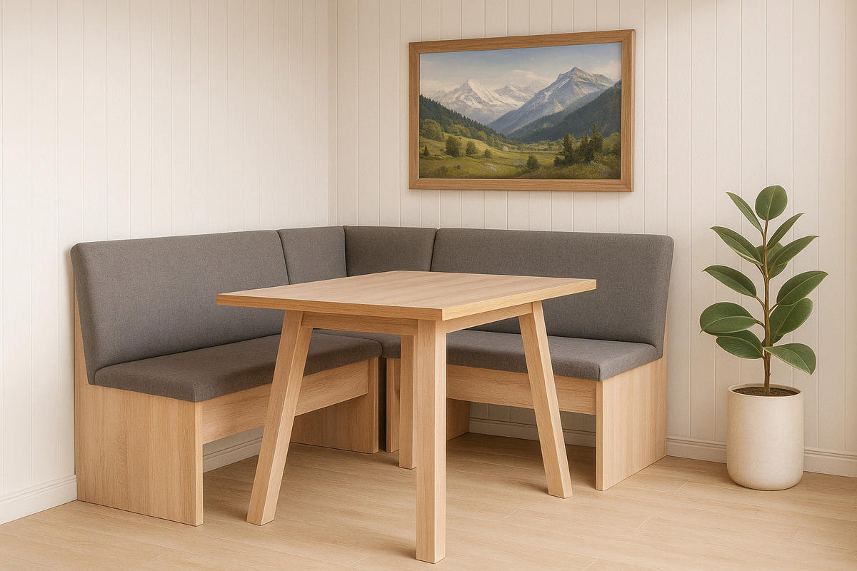 ECKBANKGRUPPE Die Vielseitige Tisch III - Eichefarben/Grau, Holzwerkstoff/Buchenholz (145/86/185cm) - Kundler Home