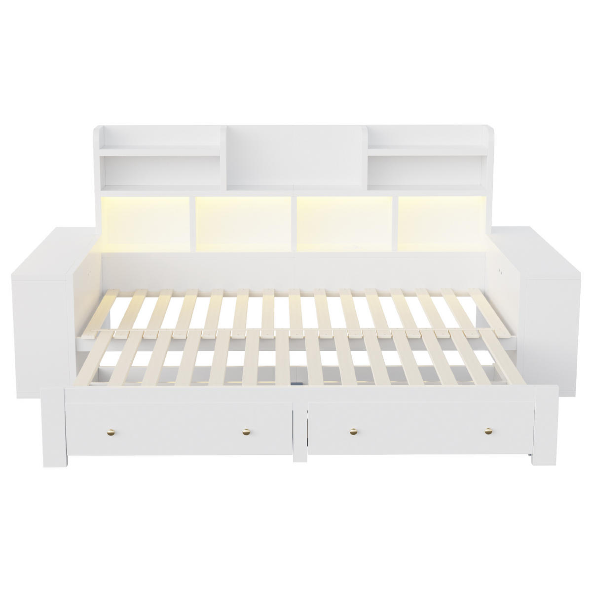 AUSZIEHBETT 90/180/200 cm mit Ablagefächern und Schubladen, DE-41646, in Weiß - Weiß, Holzwerkstoff (90/200cm) - ComfortXL