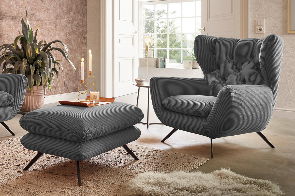 SESSEL CHARME Grau - Schwarz/Grau, Textil/Metall (100/106/95cm) - KAWOLA