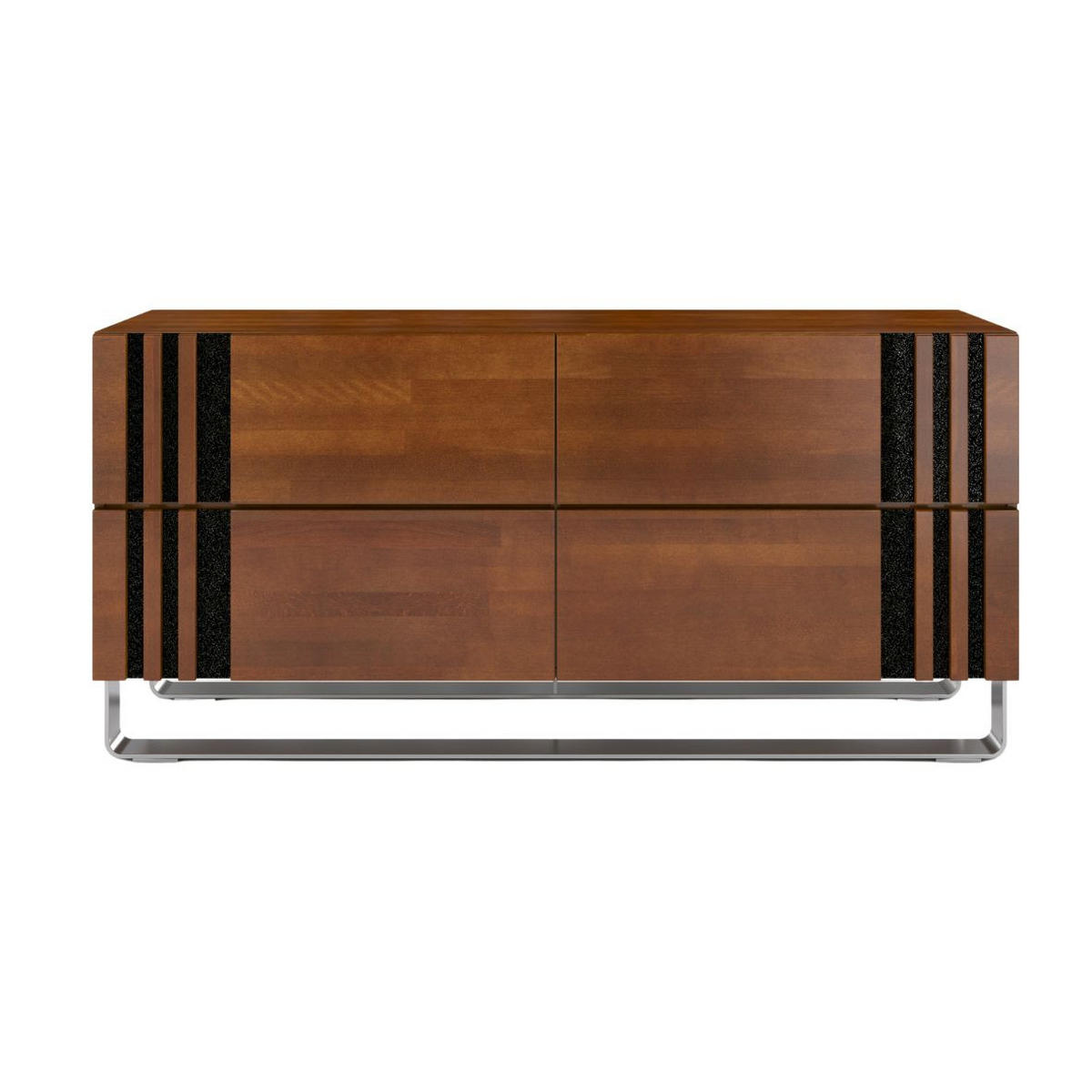 MASSIVHOLZKOMMODE Kielce mit Metallfüßen, Buche - lackiert, Nussbaumfarbe, Schwarz Glas - Edelstahlfarben/Walnussfarben, Holz/Metall (160/77/46cm) - Visby