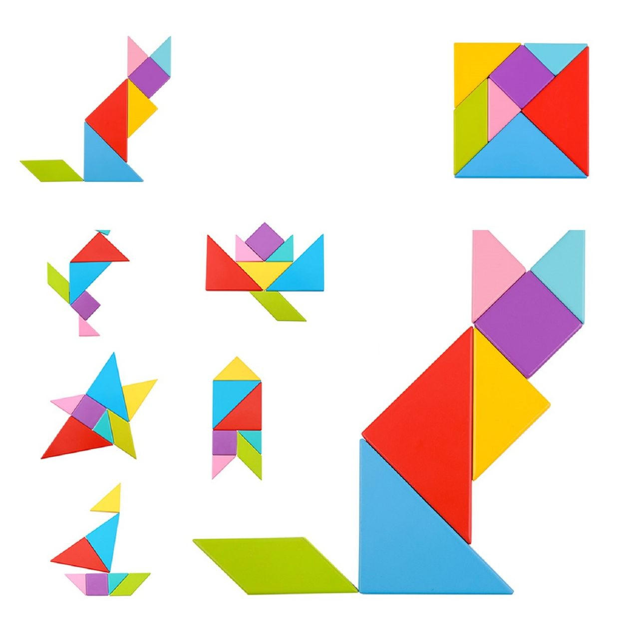 HOLZPUZZLE Tangram TY879 rot Holz, 40-teilig, geometrische Formen, 33 Legemuster, Logikspiel - Rot, Holz (19/31cm) - Tooky Toy
