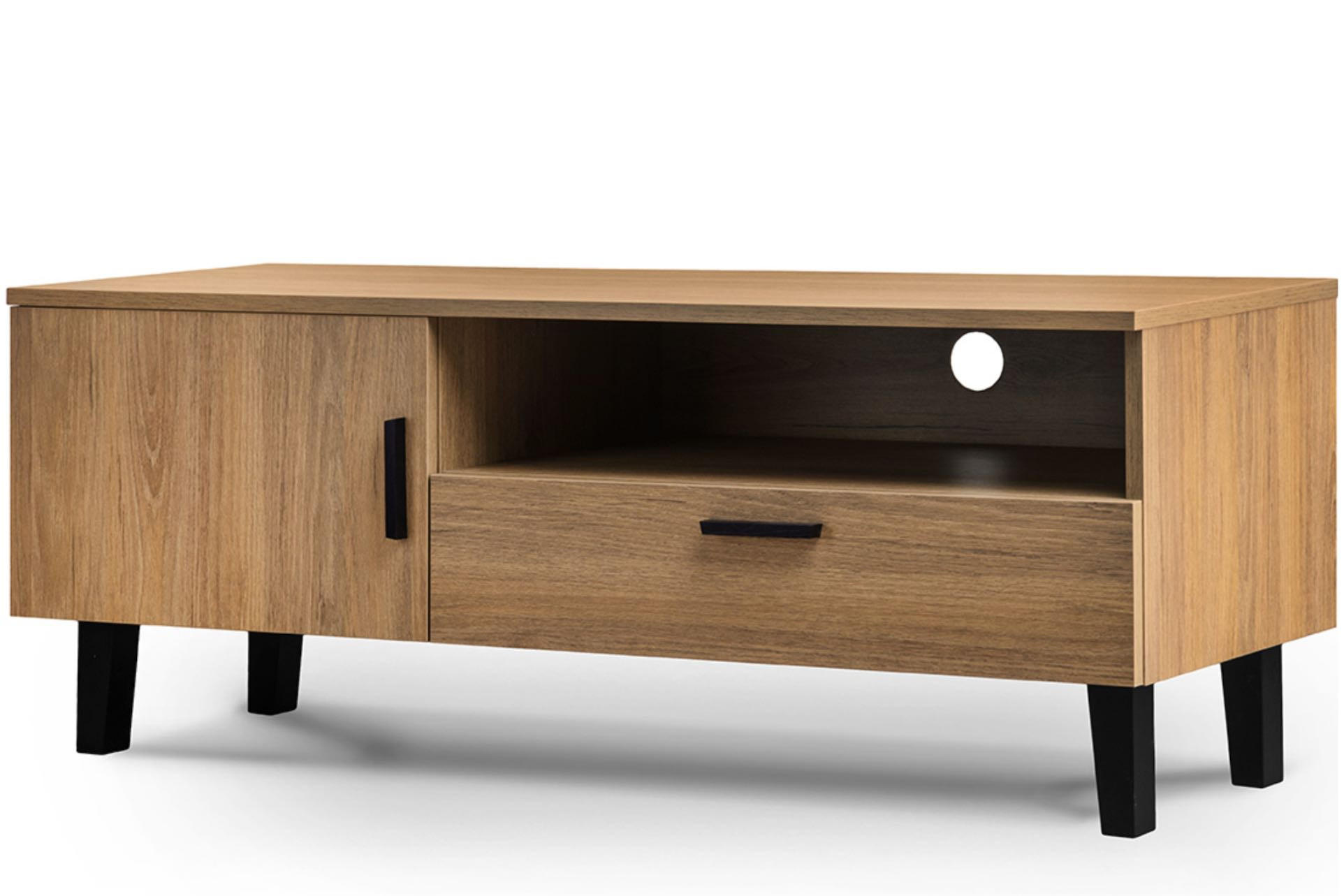 LOWBOARD FRISK TV-Schränke mit Schublade und Türe, beige - Eichefarben/Beige, Eichenholz/Holzwerkstoff (126/49/46cm) - KONSIMO®