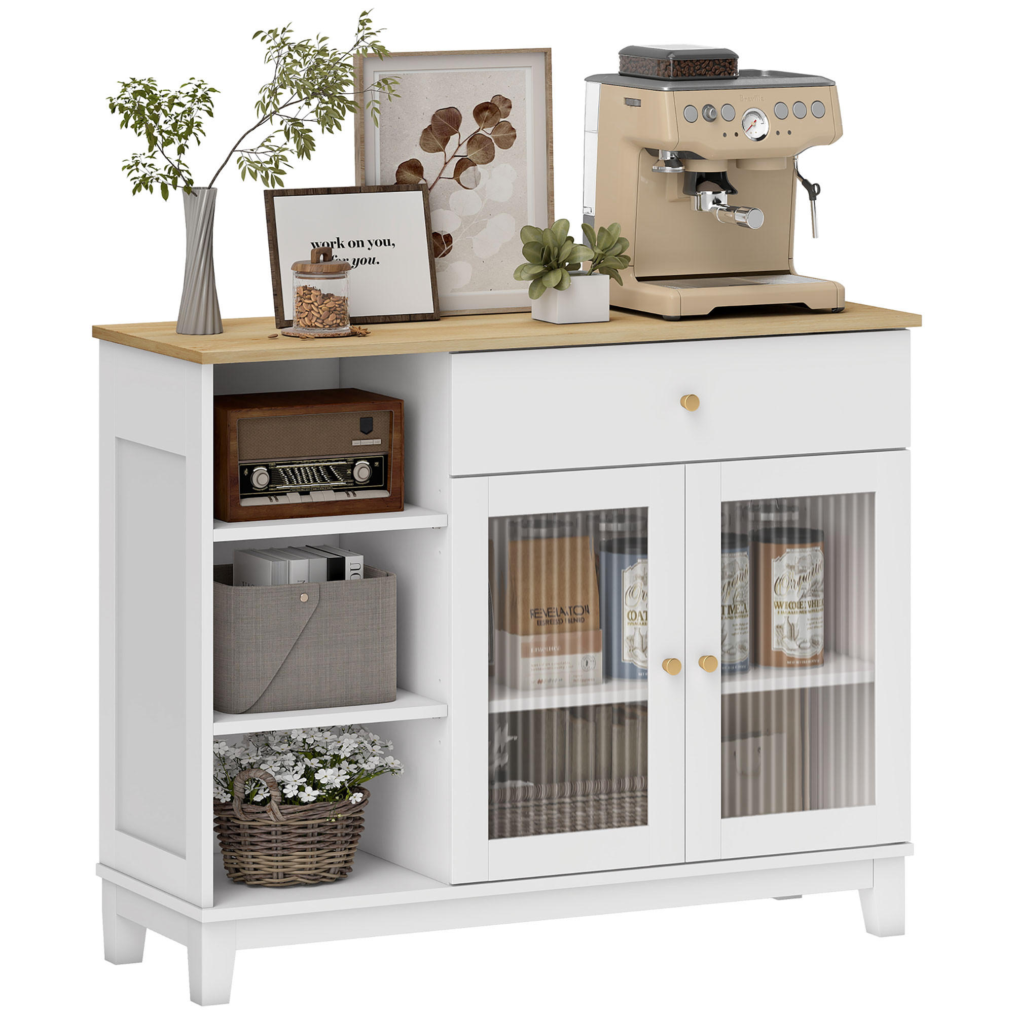 SIDEBOARD Weiß Eichefarben 100/35/80 cm - Weiß, Holzwerkstoff (100/80.3/35cm) - PANGIVO