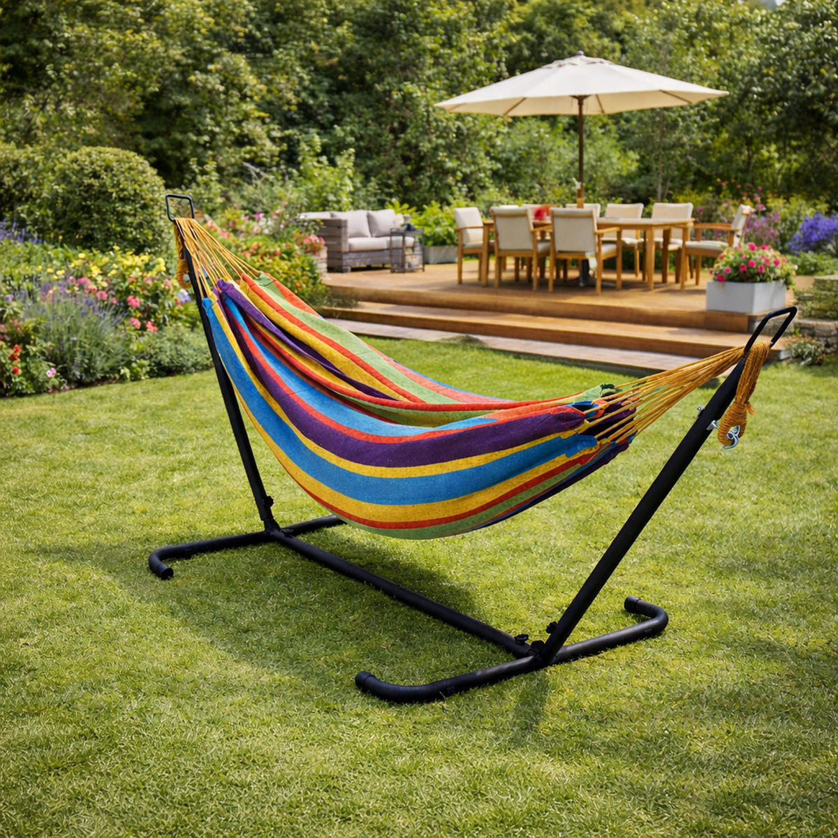 HÄNGEMATTE Copacabana Regenbogen mit Stoffbezug - Multicolor, Kunststoff (107/100/260cm) - Concept Usine