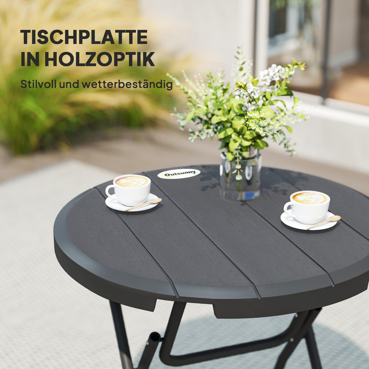 GARTENTISCH DE-07357 rund, klappbar für 4 Personen mit Holzoptik Dunkelgrau - Dunkelgrau, Kunststoff/Metall (80/80/73cm) - ComfortXL