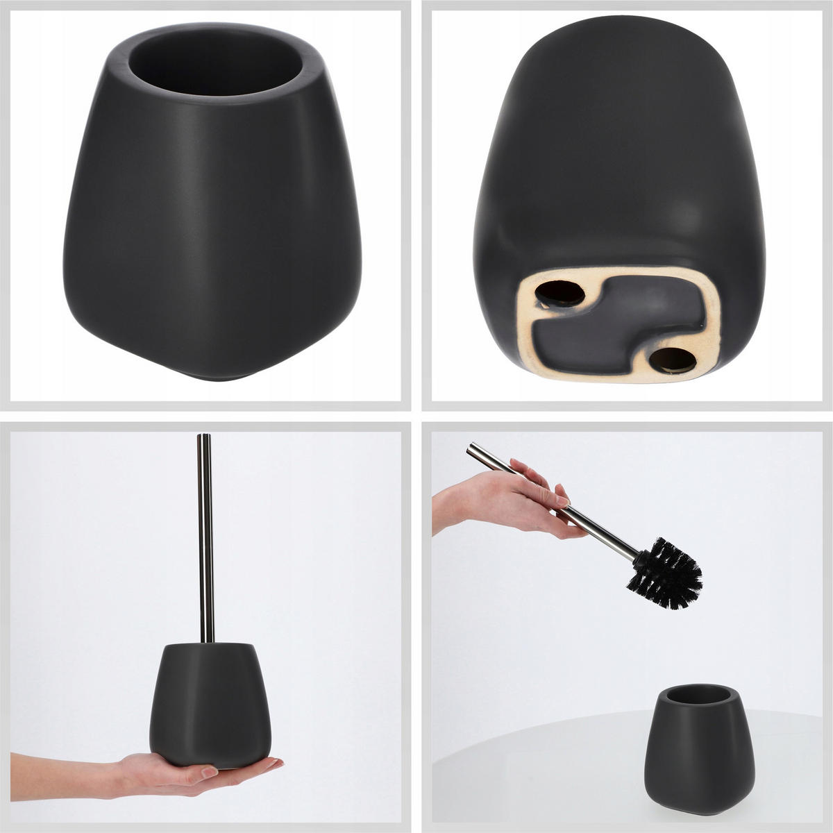 BADEZIMMERSET SEIFENSPENDER + WC-Bürstengarnitur, schwarz - Schwarz, Keramik/Kunststoff (12/36cm) - KADAX