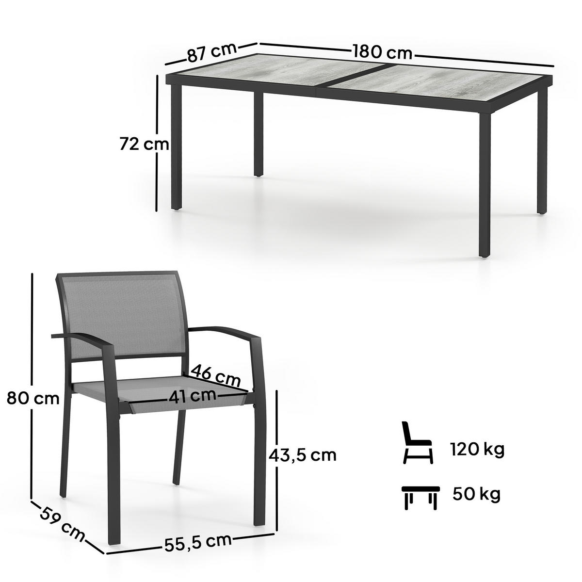 SITZGRUPPE 7 tlg. Essgruppe Grau - Grau, Metall - Outsunny