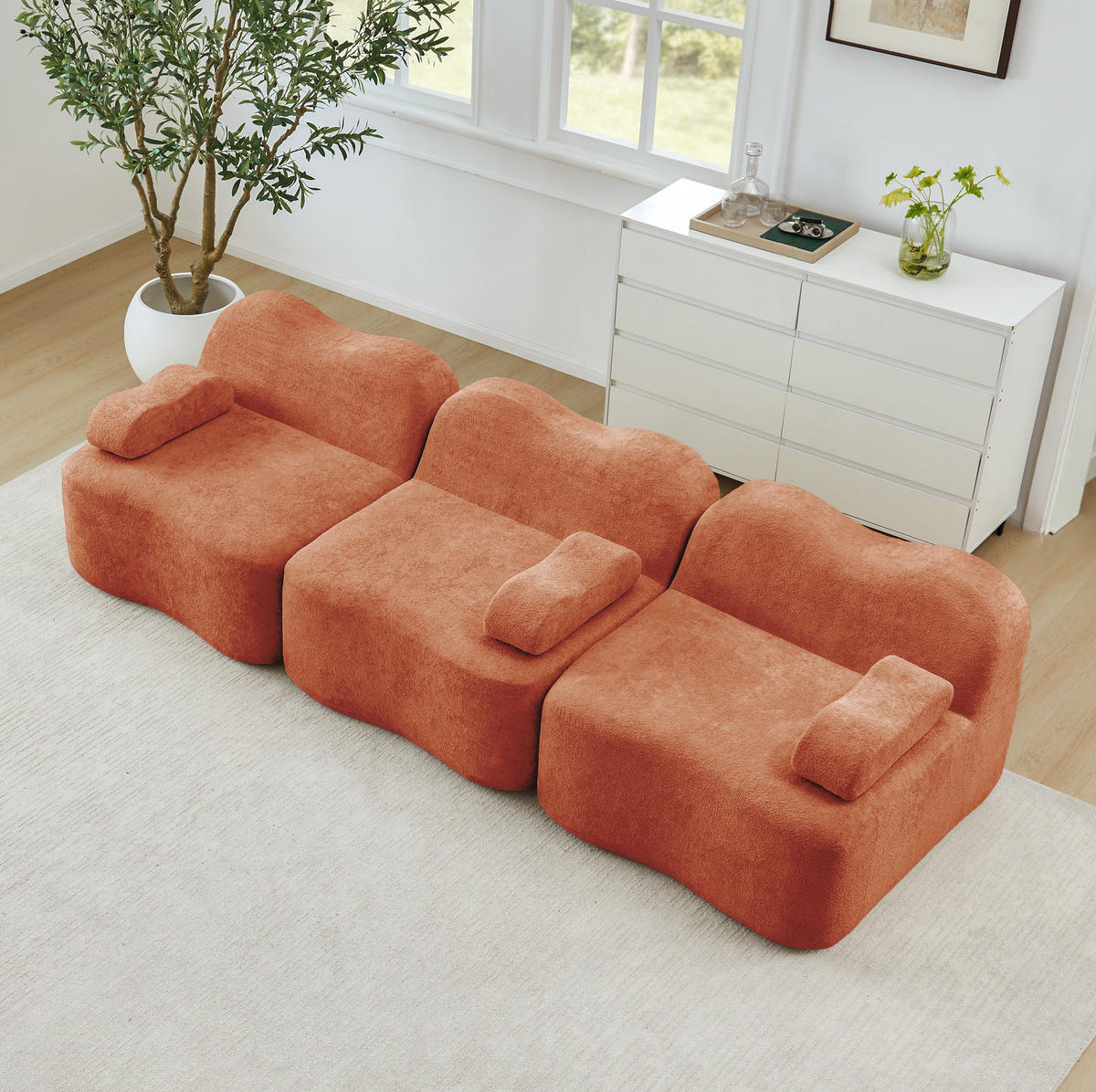 MODULARES 3-Sitzer-Sofa aus Samt mit tiefer Sitzfläche Orange - Orange, Textil (98/70/288cm) - Modenvie