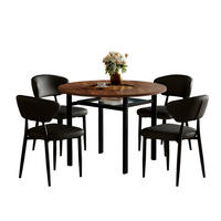 ESSGRUPPE DE-39356 5-teilig, mit 4 PU-Sesseln und Glasintarsie Braun/Schwarz - Schwarz, Metall (100/76/100cm) - ComfortXL