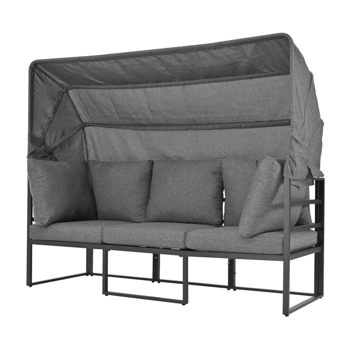 GARTENMÖBEL-SET 176/65/145 cm grau aus Eisen mit Sonnenschutz - Grau, Metall - OKWISH