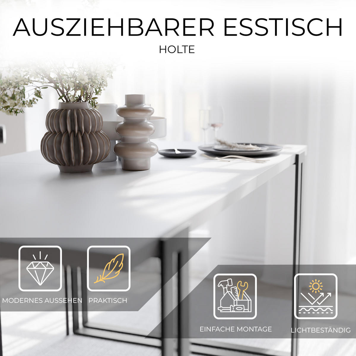TISCH ausziehbar aus MDF, Weiß - Schwarz/Weiß, Holzwerkstoff (120/80/76cm) - Idohome