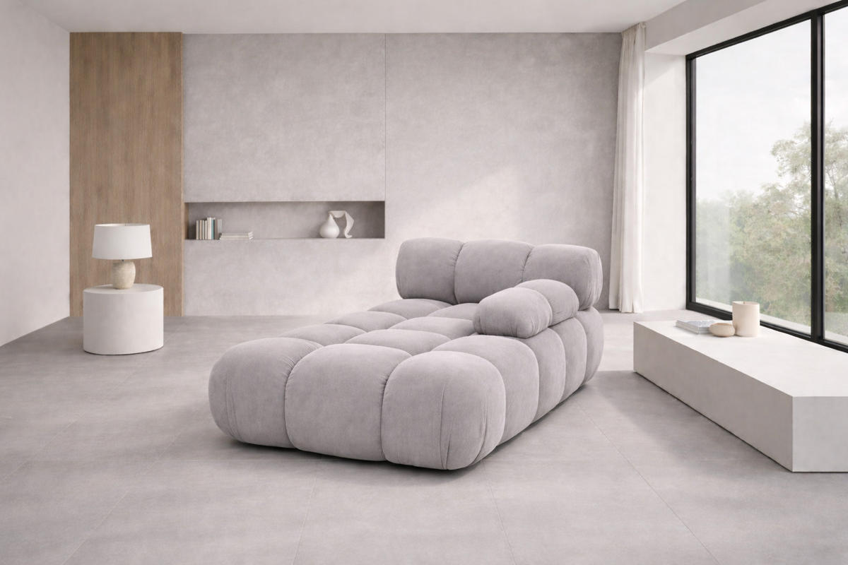 CHAISELONGUE Modular, Veloursstoff Salvador, Grau, Rechts, Selia - Hellgrau/Grau, Holz (95/70/160cm) - Kaiser Möbel