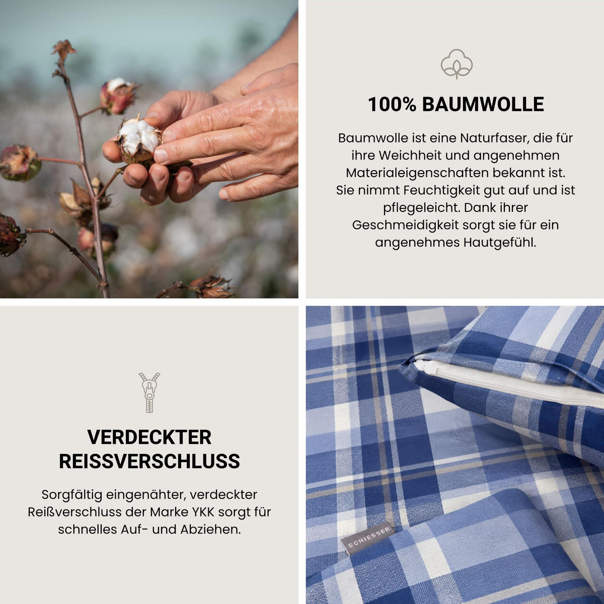 BETTWÄSCHESET Todd - Feinbiber - 2-teilig - 135x200 cm - Braun-Blau - Blau, Textil (135/200cm) - SCHIESSER