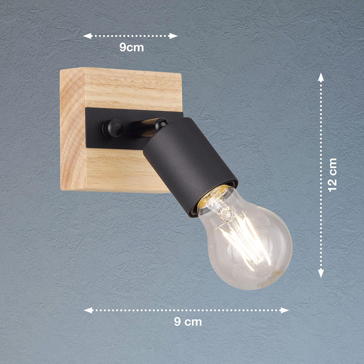 WANDLEUCHTE Holzoptik Braun Metall Schwarz - Braun, Holz (9/12/9cm)