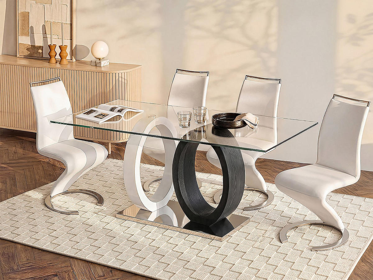 ESSTISCH - 6 Personen - Glas - Grau, Weiß AYANE - Weiß/Grau, Glas (90/160/76cm) - Vente-Unique